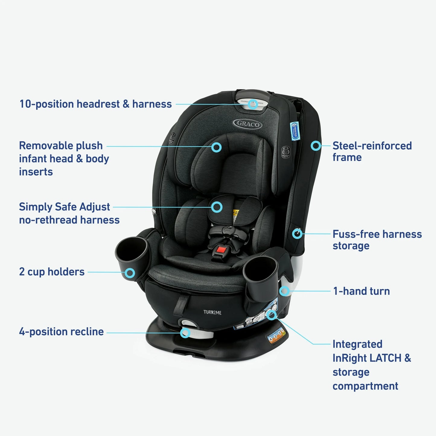 Graco Turn2Me 3-in-1 Car Seat, Rotating Convertible Car Seat, Easy Installation, Cambridge