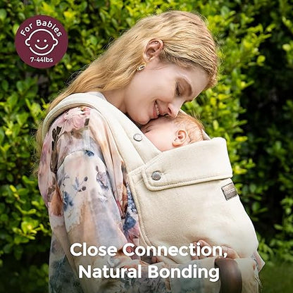 Momcozy Baby Carrier with Natural Cotton Linen, Built to Last, Ergonomic Design, 7-44lbs for Infant and Toddler, Lightweight and Comfortable, Hands-Free for Moms&Dads, Light Amber