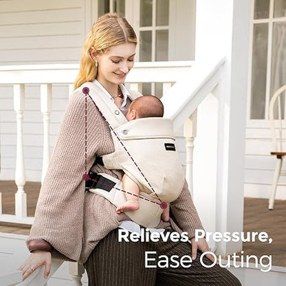 Momcozy Baby Carrier with Natural Cotton Linen, Built to Last, Ergonomic Design, 7-44lbs for Infant and Toddler, Lightweight and Comfortable, Hands-Free for Moms&Dads, Light Amber