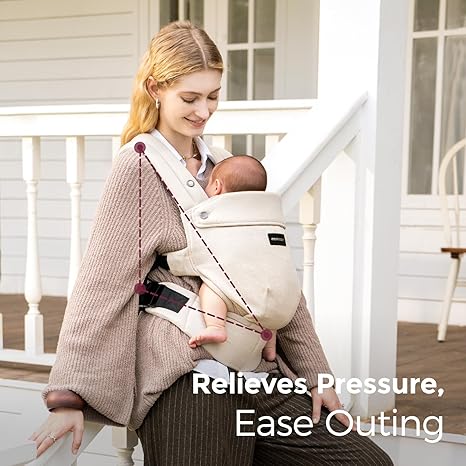 Momcozy Baby Carrier with Natural Cotton Linen, Built to Last, Ergonomic Design, 7-44lbs for Infant and Toddler, Lightweight and Comfortable, Hands-Free for Moms&Dads, Light Amber